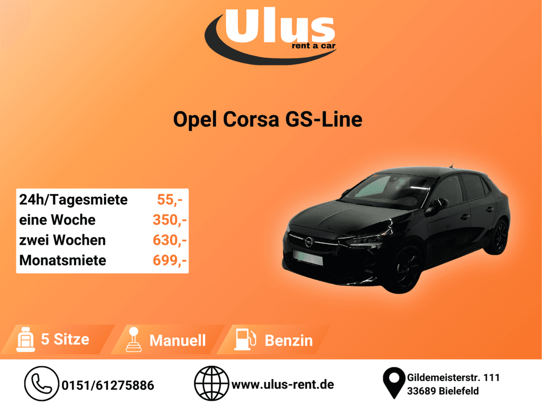 Opel Corsa GS-Line mieten, Mietwagen, Autovermietung, Auto mieten, Langzeitmiete, Monatsmiete